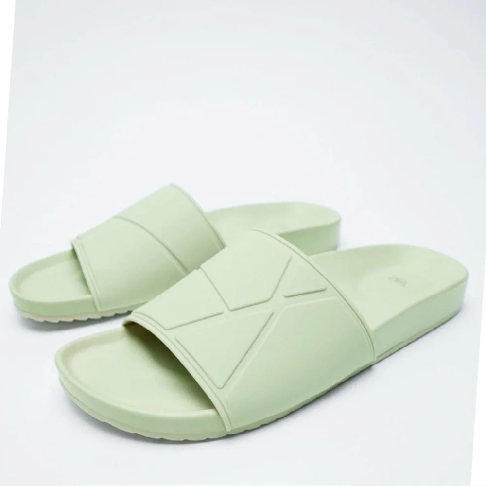 Zara Mint Green Low Heels Slides - Picture 3 of 5